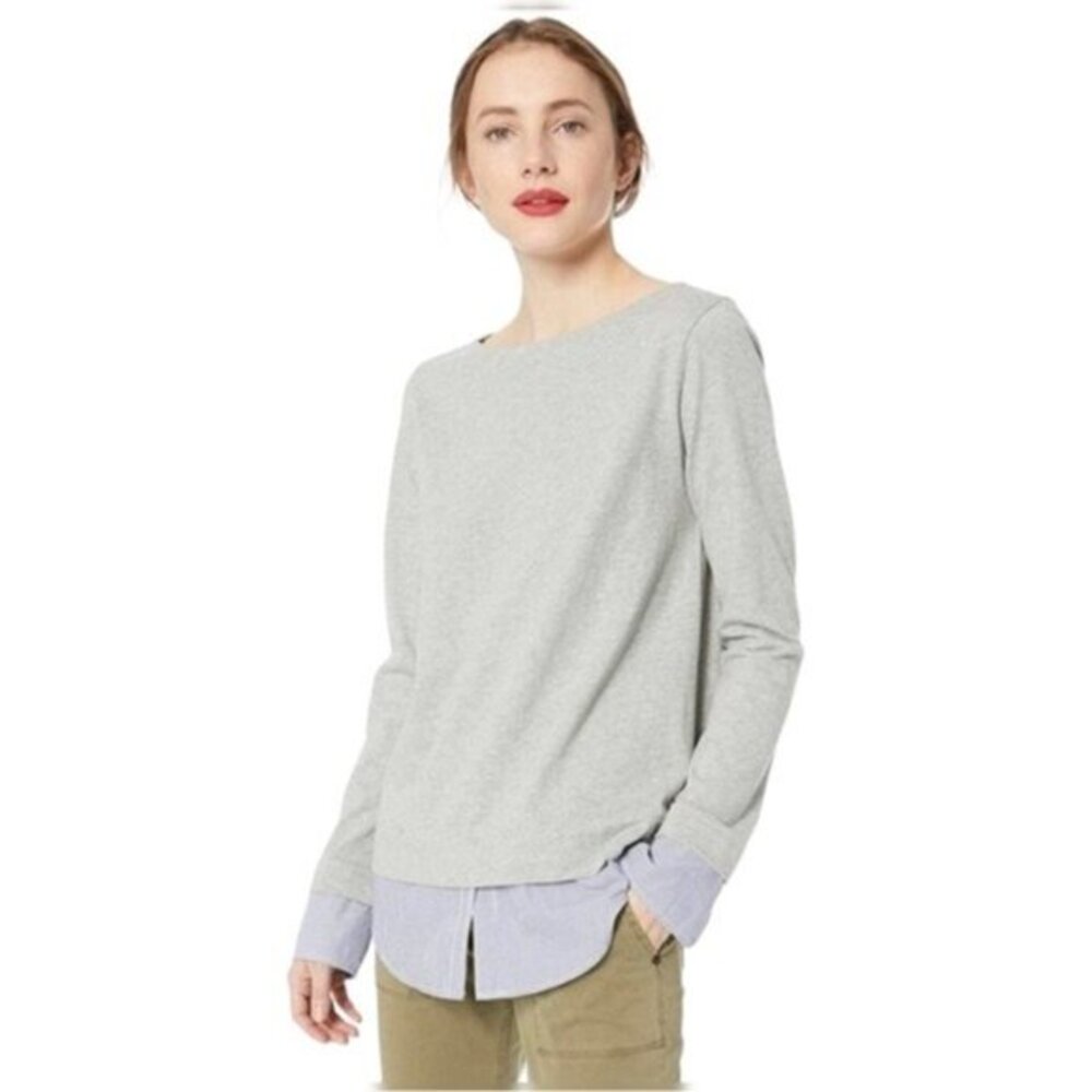 J Crew Mercantile gray blue mocked layered long sleeve blouse S